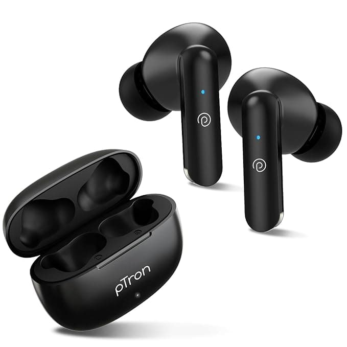 (Refurbished) pTron Bassbuds Air in-Ear TWS Earbuds with Deep Bass, 32Hrs Playtime, Built-in HD Mic, Bluetooth v5.1, Touch Control, Type-C Fast Charging, Voice Assistant & IPX4 Water Resistant (Pearl Black)