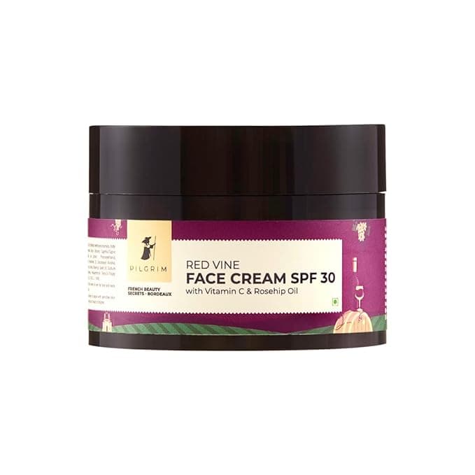 PILGRIM French Red Vine Face Cream with SPF 30 Sunscreen, Rosehip Oil & Vit C For Anti Ageing, Sun Protection PA+++, Daily Use, Dry, Oily, Combination Skin, Men & Women, 50g - Rank #3 product review image
