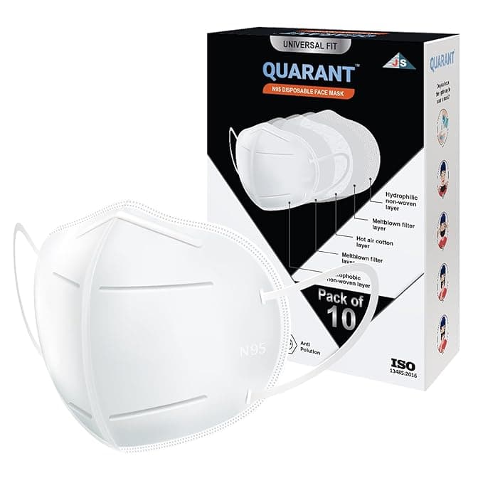 QUARANT N95 Anti Pollution Face Mask with Nose Clip, ISO Certified, FFP2 Masks with 5 Layer Protection (White) for Unisex