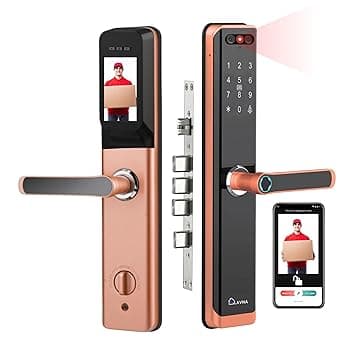 LAVNA Smart Door Lock | 8 Way Unlock | Face, Fingerprint, Mobile App, WiFi + Bluetooth, Card, OTP, PIN and Key Access | Built-in Camera N Screen | 5 Bolts | fit with Wooden Doors (LA24 Face Gold) thumbnail 7