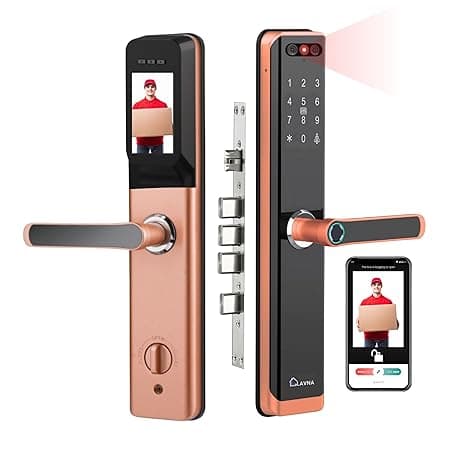 LAVNA Smart Door Lock | 8 Way Unlock | Face, Fingerprint, Mobile App, WiFi + Bluetooth, Card, OTP, PIN and Key Access | Built-in Camera N Screen | 5 Bolts | fit with Wooden Doors (LA24 Face Gold) thumbnail 5