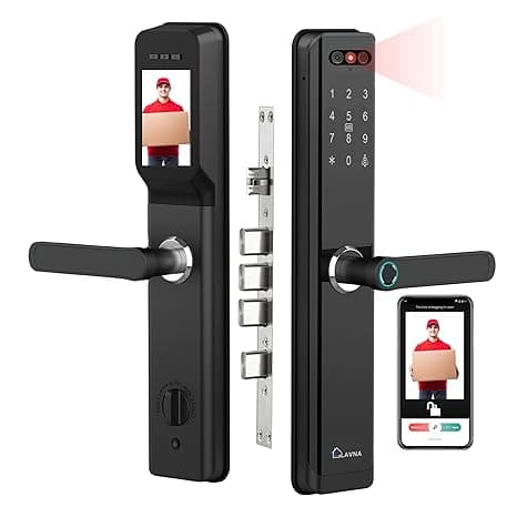 LAVNA Smart Door Lock | 8 Way Unlock | Face, Fingerprint, Mobile App, WiFi + Bluetooth, Card, OTP, PIN and Key Access | Built-in Camera N Screen | 5 Bolts | fit with Wooden Doors (LA24 Face Black) thumbnail 4